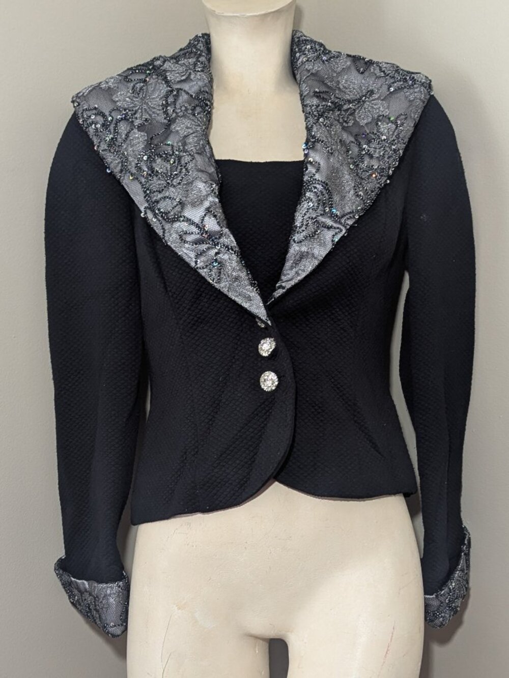 JOSEPH RIBKOFF Embellished Collar Jacket 6 Black Sequin Trim - Picture 3 of 10